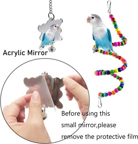 7 Pieces Parrot Toy Bird Cage Accessories Bird Supplies Tools Ladder Mirror Swing Bell Bird Toy
