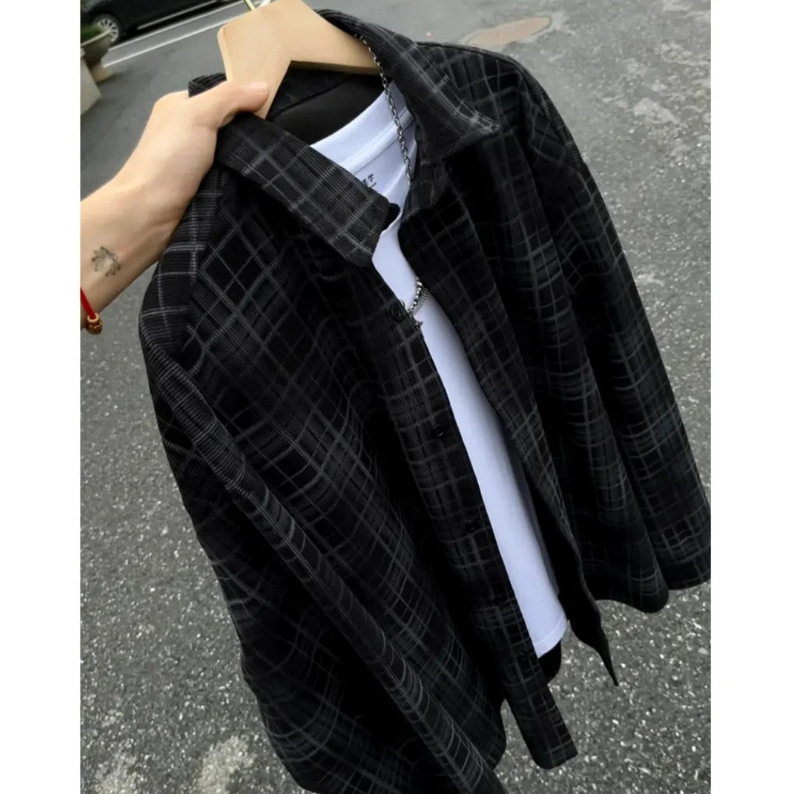 American-style retro plaid shirt, men's spring/autumn loose-fit casual long-sleeve shirt, versatile cardigan, couple's outerwear American-style retro plaid shirt, men's spring/autumn loose-fit casual long-sleeve shirt, versatile cardigan, couple's outerwear