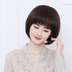 Women's Short Bobo Haircut with Side Part, Real Human Hair Wavy Bob for Middle-Aged and Elderly Women, Mom's Age-Reducing Hairpiece