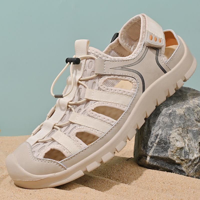 2024 verano todo-fósforo transpirable zapatos de hombre de talla grande sandalias casuales de malla de cuero zapatos de playa con banda elástica hueca para hombre