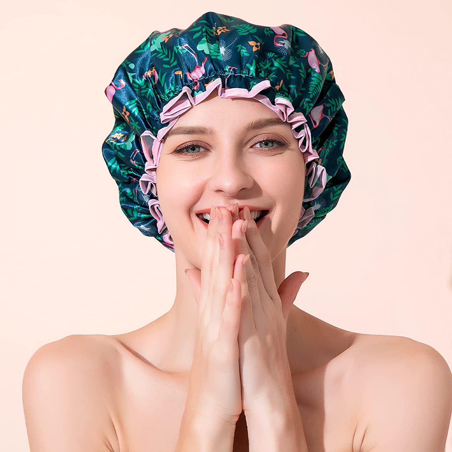 Pastoral Multicolor Satin + Peva Shower Cap 1 Piece display picture 3