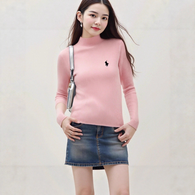 秋冬设计简约刺绣长袖半高领针织衫打底时尚百搭显身材减龄上衣