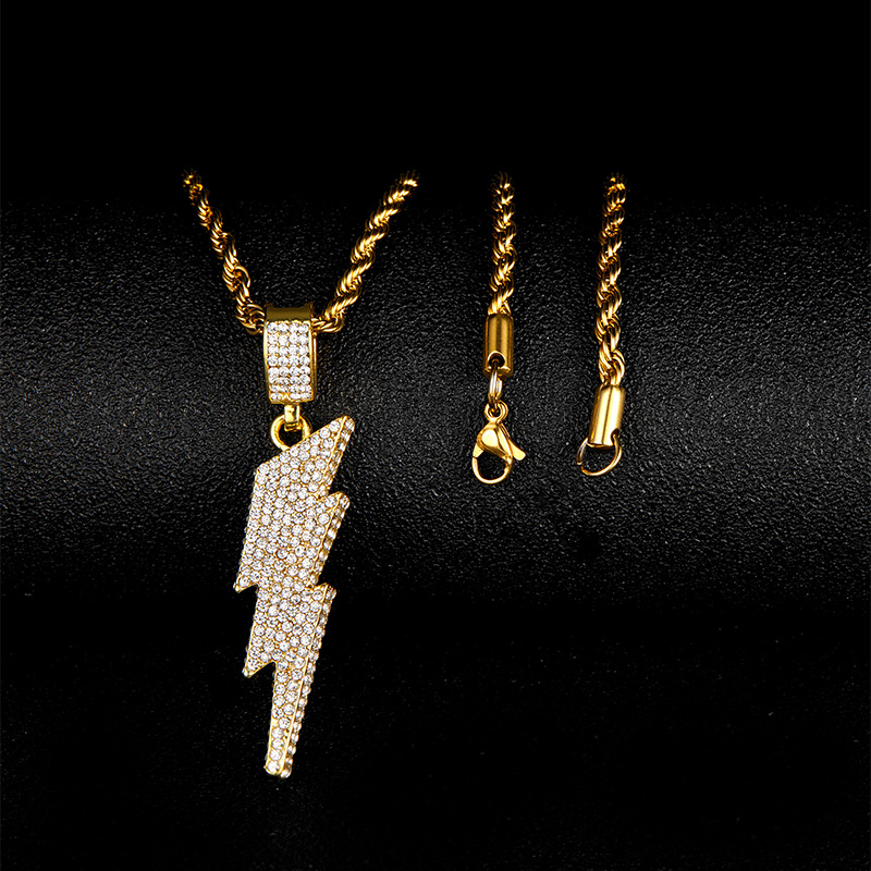 Lightning Pendant Necklace Diamond Hip Hop Style Jewelry_voghion.com
