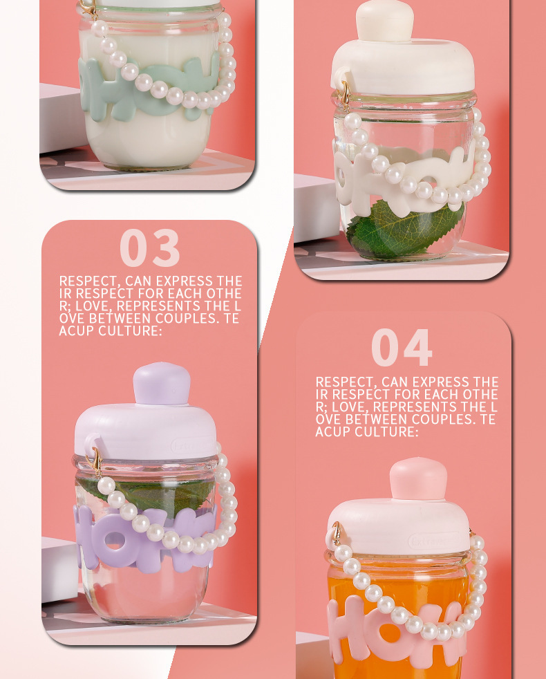 New letter cup, glass cup, heat-insulating and anti-scald household water cup, pearl bracelet, creative office portable drinking cup 10200 undefined
