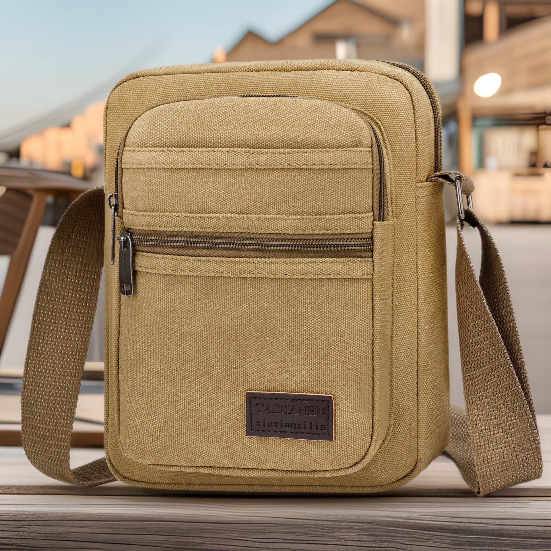 Cross-border new men's canvas shoulder bag simple commuter messenger bag large capacity solid color outdoor shoulder bag wholesale