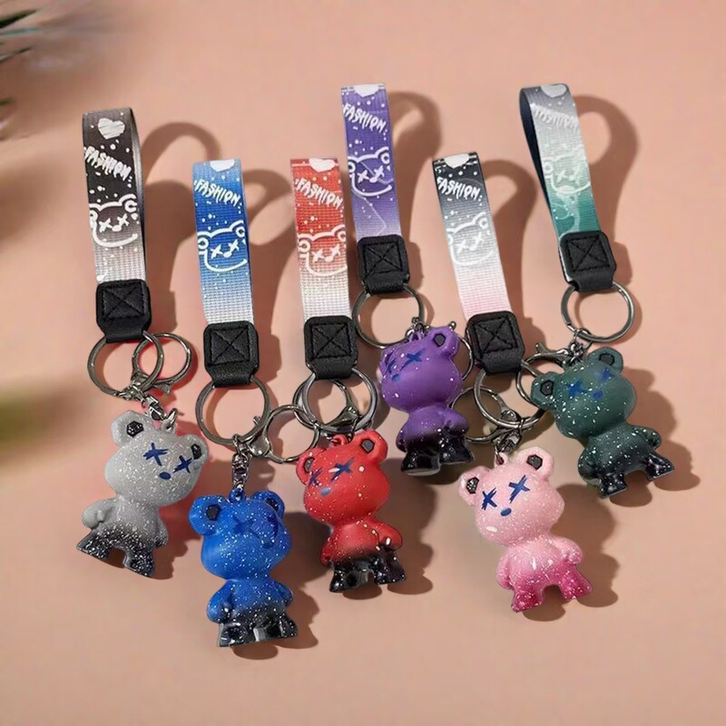 Color-Changing Violent Bear Creative Key Chain Bear Car Couple Key Pendant Doll School Bag Pendant Key Chain