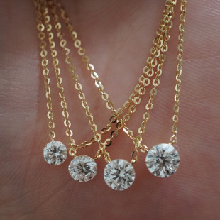 18K Gold Edgeless Inlaid Cultured Diamond Necklace Single Diamond Clavicle Pendant
