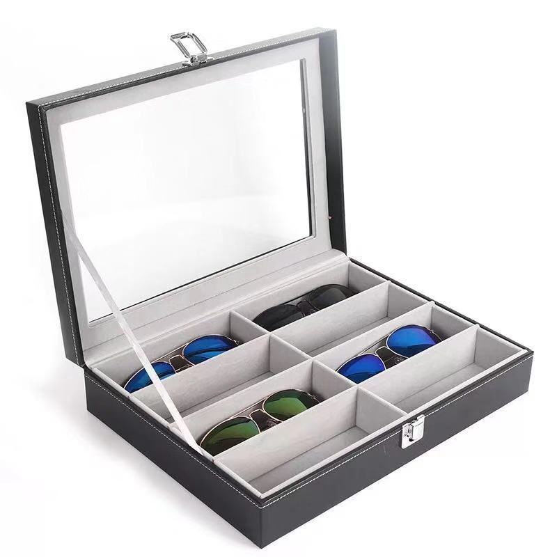 Jewelry Box Leather Glasses Storage Box 8 Compartments Fashionable Sunglasses Large Sunglasses Box Multi-Compartment Eye Box Free Shipping