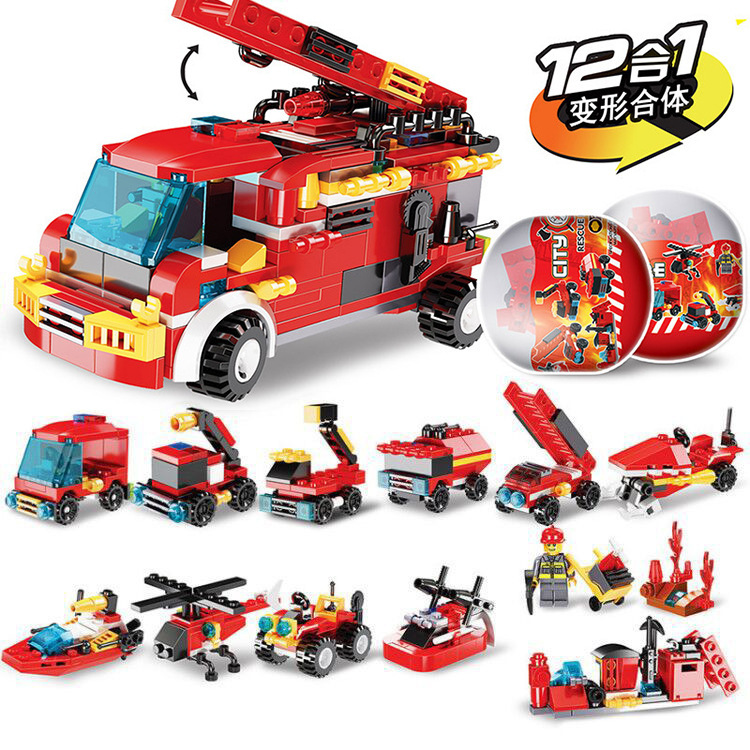 City Fire Truck Gashapon Building Blocks 12-in-one Transformed Fit Manual DIY Assembled Assembled Boys Toy Car City Fire Truck Gashapon Building Blocks 12-in-one Transformed Fit Manual DIY Assembled Assembled Boys Toy Car
