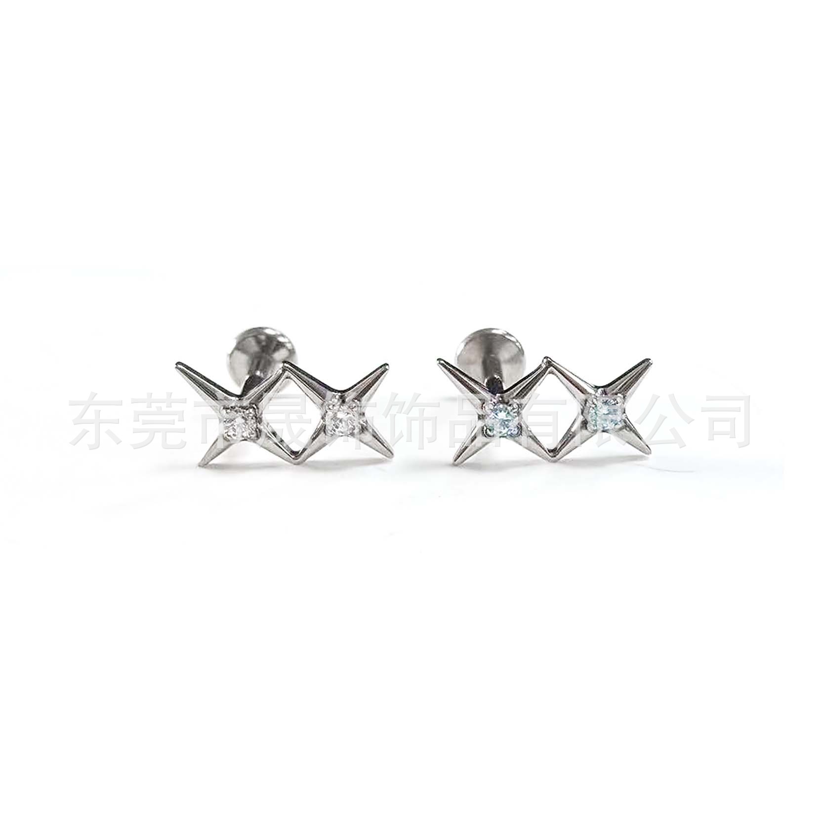 F136 Titanium 拼接 Star Studded 5A Cubic Zirconia Ear Stud Helix Cartilage Stud G23 Implant Grade Titanium 人体 Piercing Jewelry Accessories 头