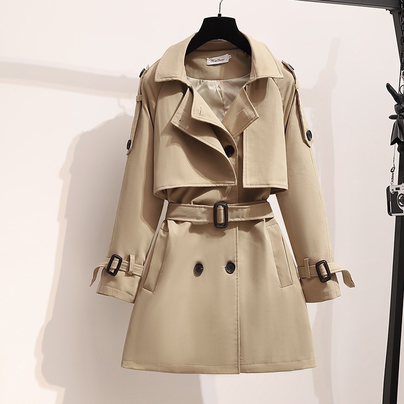 ng2510292 Trench coat feminino Cross-border, modelo novo para o início da primavera e outono de 2024, comprimento médio, ideal para mulheres de estatura baixa, estilo britânico elegante._voghion.com