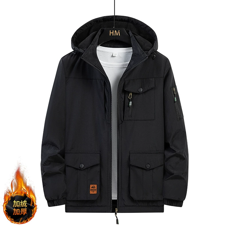 Весенне-осенняя новая мужская куртка, Повседневная Уличная куртка с капюшоном, мужской комбинезон с несколькими карманами, флисовая куртка с хлопковой подкладкой