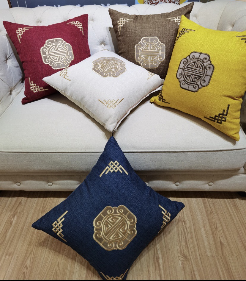 新中式麻布贴布刺绣沙发抱枕沙发客厅中国风靠垫抱枕套