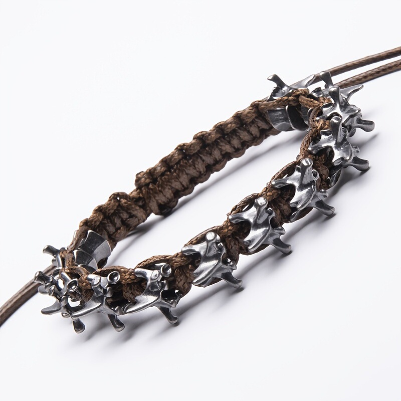1Pc Personality Punk Dark Alloy Dragon Bone Men's Braided Bracelet Size Adjustable