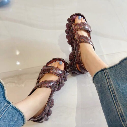 Melissa women's shoes 2024 new Melissa summer sandals open-toe hollow Roman platform thick-soled beach shoes