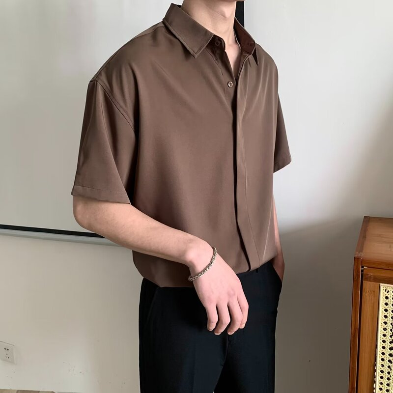Light Mature Korean Style Loose Half Sleeve Shirt Men's Spring and Summer New Style Top Fashionable High-grade Draped Solid Color Non-iron Shirt
