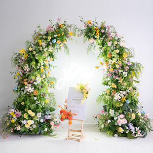 Pastoral Mori Niujiao Arch Flower Art Proposal Ceremony Background Window Wedding Decoration Fake Flowers