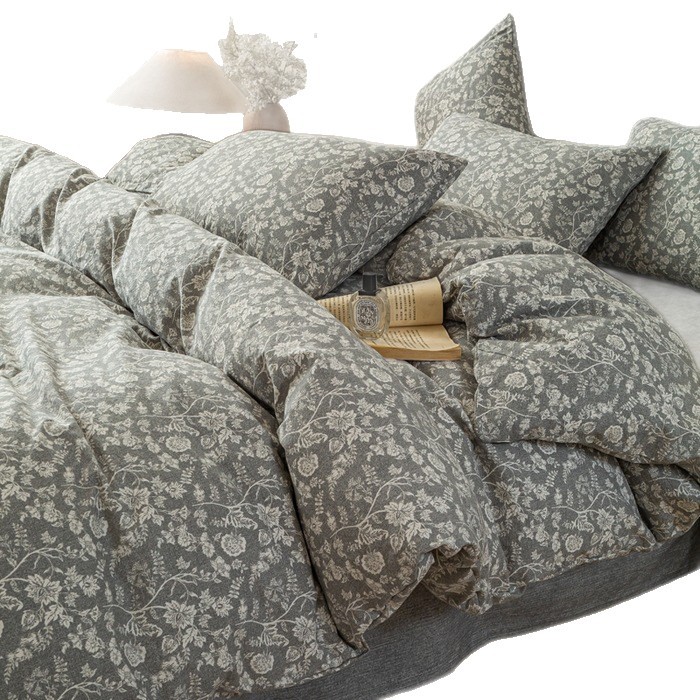 A clase de bebé dormir desnudo engrosado alto gramo de peso original lino impresión de estilo vintage cuatro piezas conjunto de ropa de cama jacquard simple