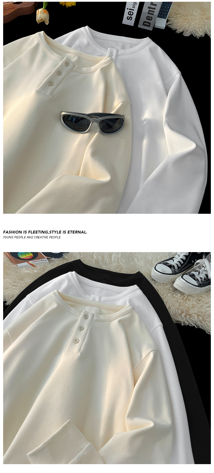 Men's Henley Long Sleeve Sweatshirt Waffle Knit Autumn Style_voghion.com