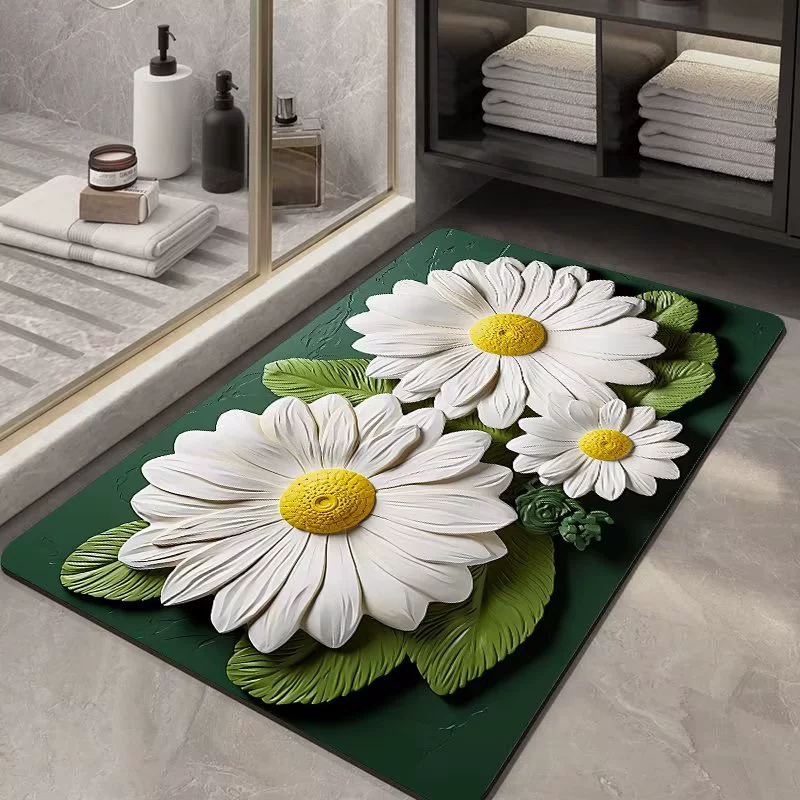 Мягкий диатомовый грязевой коврик с ромашкой, напольный коврик для ванной комнаты, домашняя кухня, дверь в ванную Нескользящий Впитывающий Быстросохнущий напольный коврик
