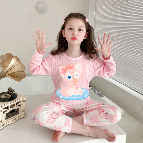 Girls' pajamas, children's pajamas, summer pure cotton thin baby air-conditioning clothing set, modal home clothing, medium and large children