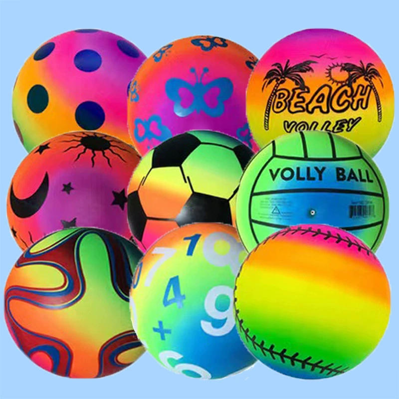 Rainbow inflatable volleyball beach toy PVC for kindergarten, 9 inch