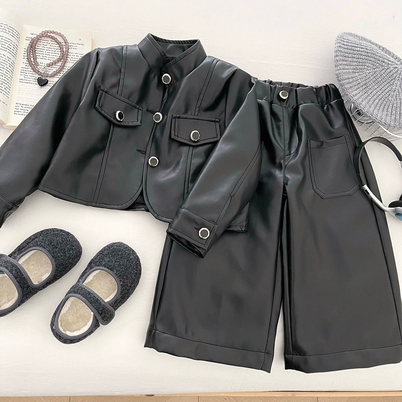 Winter children's black warm long-sleeve, set