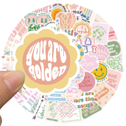 50 inspirational Danish pink stickers to decorate suitcase, notebook, waterproof guitar, removable and non-repeatable stickers