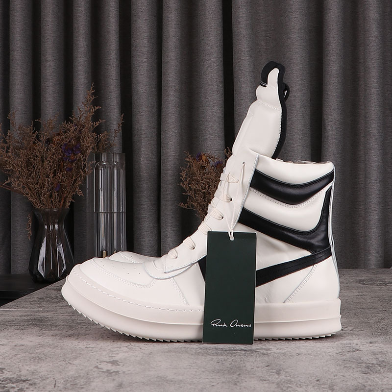 C602增高潮牌大钩子短靴女ro男板鞋男潮白大三角高帮鞋男厚底