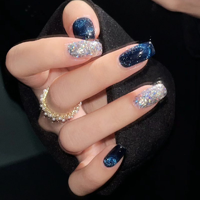 SP-27 dark blue shine 10 pieces of phototherapy hand-worn nail cat's eye extreme light flash finished nail nail art wholesale