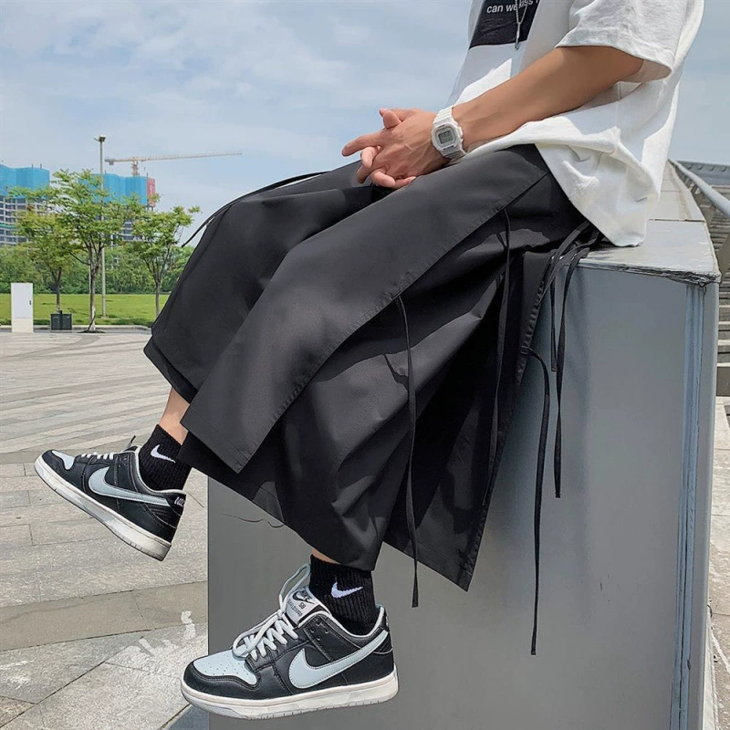 Модные укороченные брюки для мужчин, минималистичный стиль, искусственная юбка из двух частей, уникальный стиль хип-хопа, оптовая продажа.