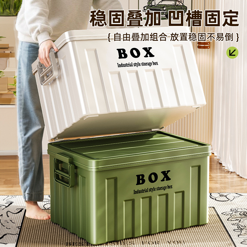 Industrial Style Storage Box, Plastic Extra-Large Capacity Storage Box for Clothes and Toys, Outdoor Multi-Functional Flip-Top Organizing Box
