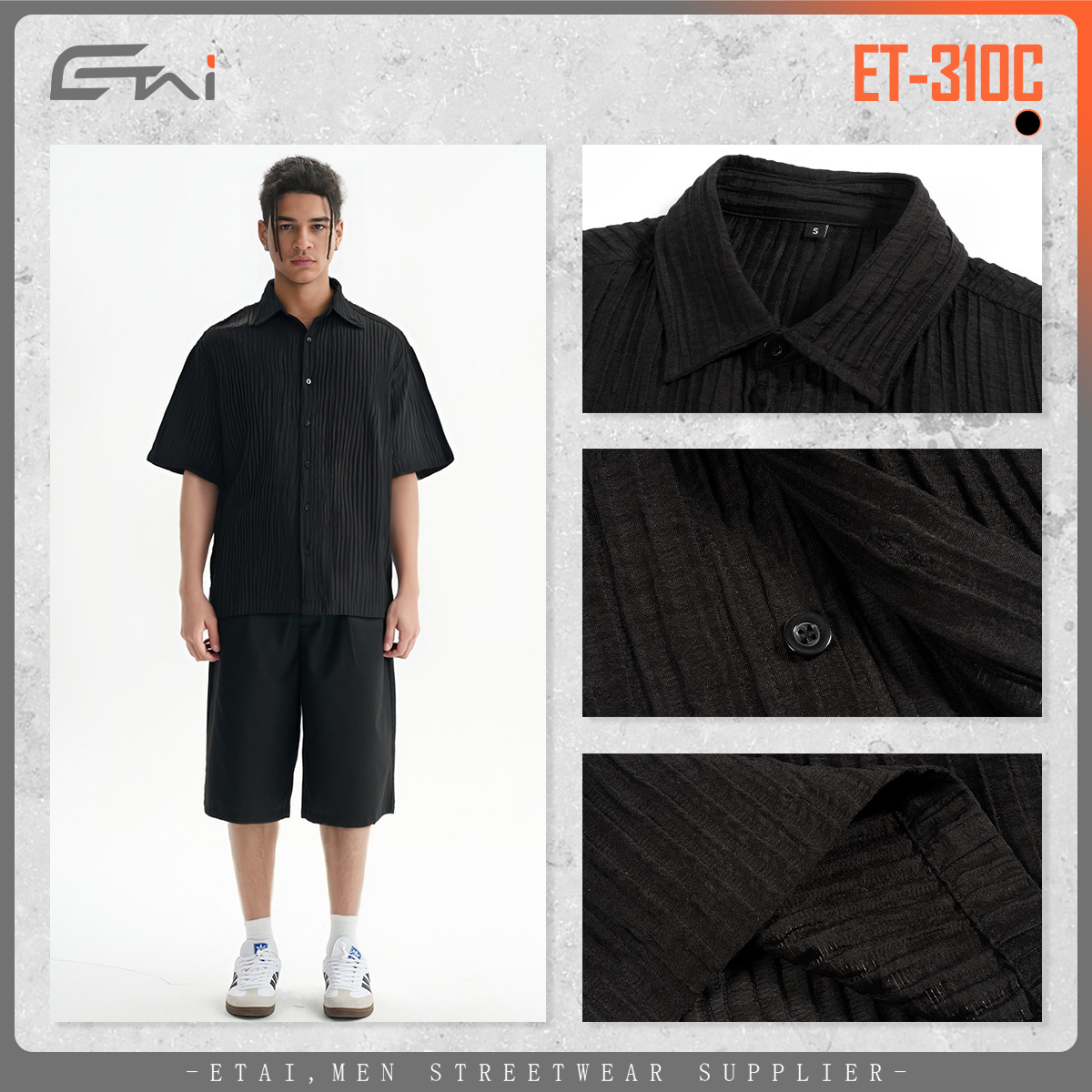 ETAI Hombre| Camisas de manga corta Jacquard de alta sensibilidad, camisa de botón de seda casual suelta, hombre