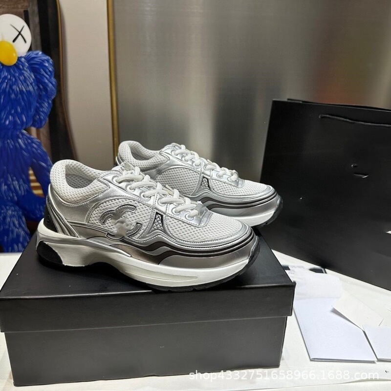 2026 New Cross-Border 23C Chanel-Style Silver Platform Sneakers Dad Shoes Unisex Genuine Leather Casual Shoes 1 2026 New Cross-Border 23C Chanel-Style Silver Platform Sneakers Dad Shoes Unisex Genuine Leather Casual Shoes 1