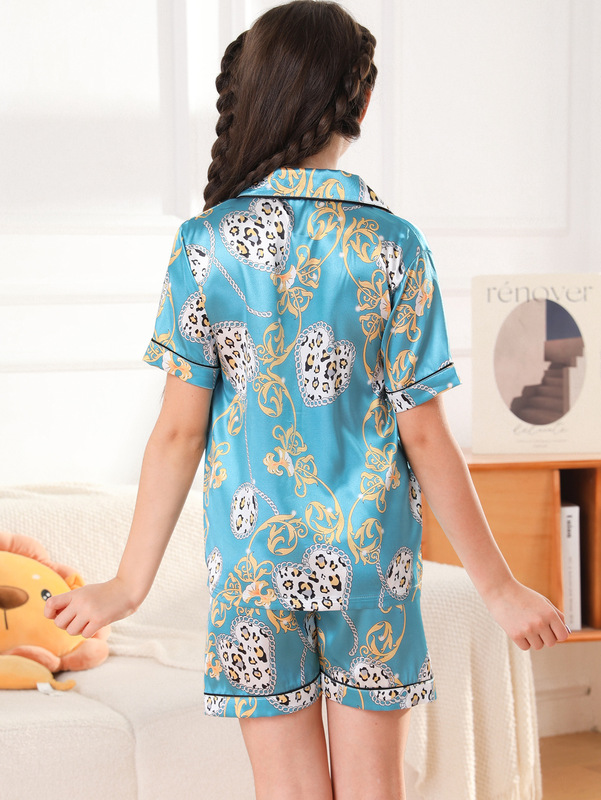 アマゾン速売通クロスボーダー男女児童氷糸パジャマ半袖児童家庭服セットカーディガン夏新作|undefined