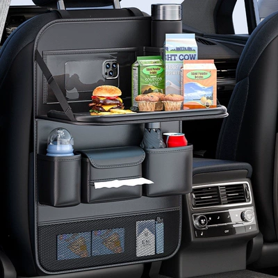 Car table board: for the rear of the car - quality-black-upgraded-version-foldable-small-table-trash-bin-large-size-single-pack