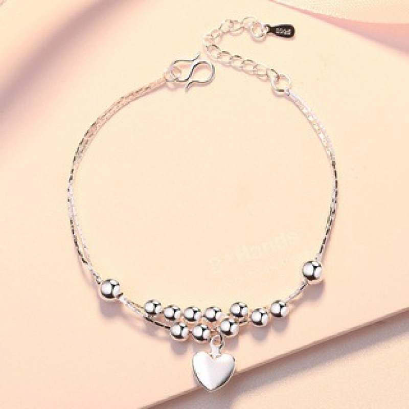 WYF107-Multiple silver beads strung with one heart-shaped pendant bracelet #SZ01…