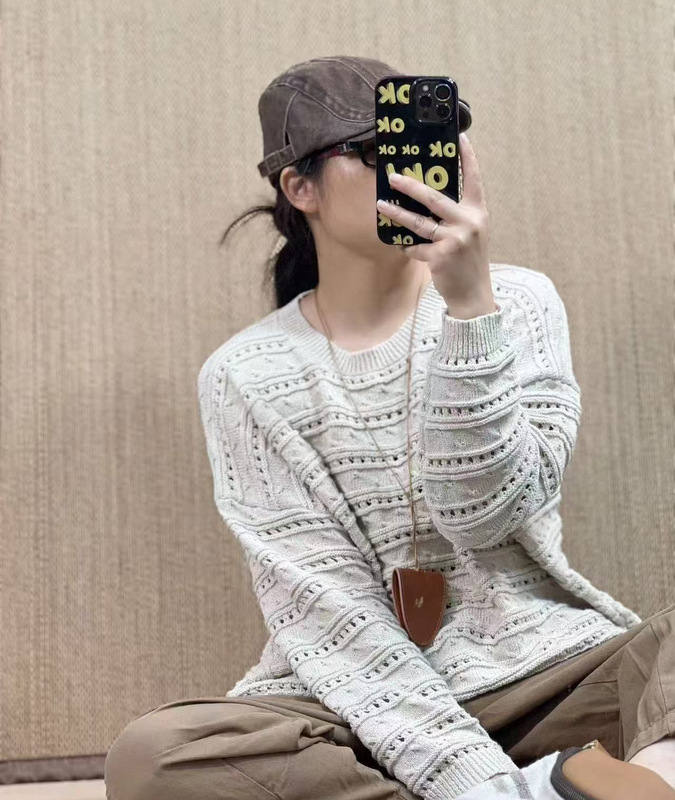 新品外穿长袖套头衫女小众时尚镂空针织毛衣上衣|undefined