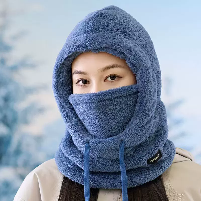 新款跨境冬季男女保暖脑子防风一体抽绳帽子防风护耳护脖棉帽加厚