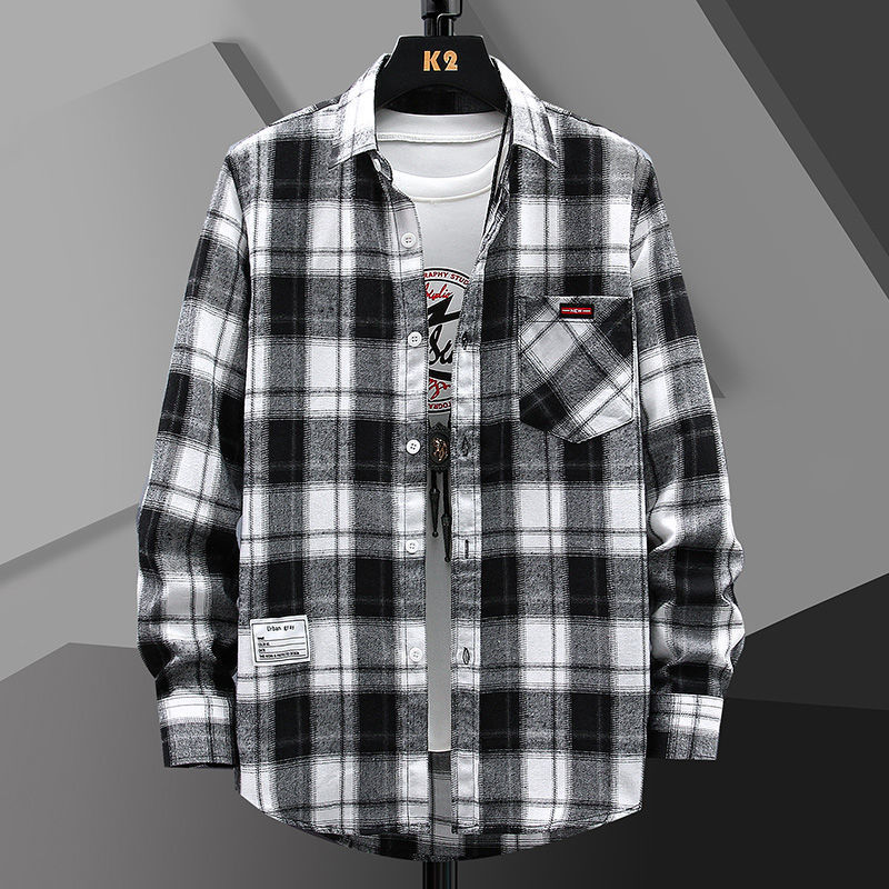 Primavera y otoño casual suelta camisa a cuadros Moda guapo pareja Chaqueta estilo coreano camisa juvenil hombres