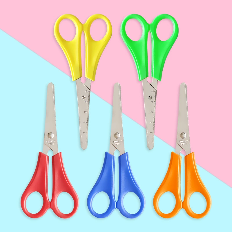 Мультяшные студенческие ножницы со шкалой, канцелярские ножницы ручной работы, ножницы с круглой головкой, офисные ножницы, маленькие ножницы, оптовая продажа