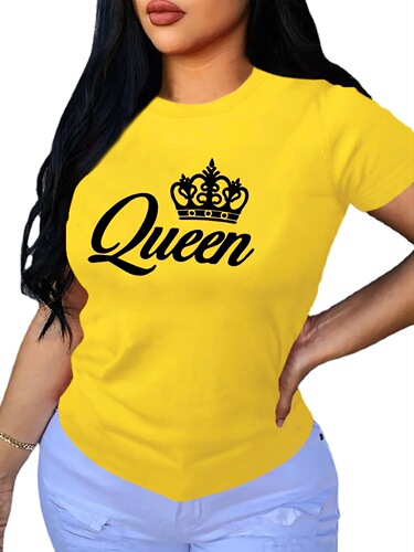 Crown Letter European and American Cross-Border Women's Summer New Arrival Round-Neck Casual Short-Sleeved T-Shirt Women's Top Trendy Fashion
