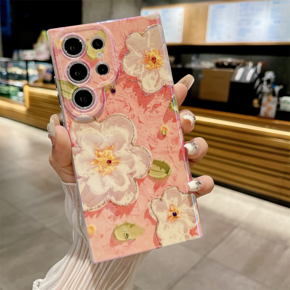 Blaulicht Strass Blumen Handyhülle Für Samsung S25 Ultra_voghion.com