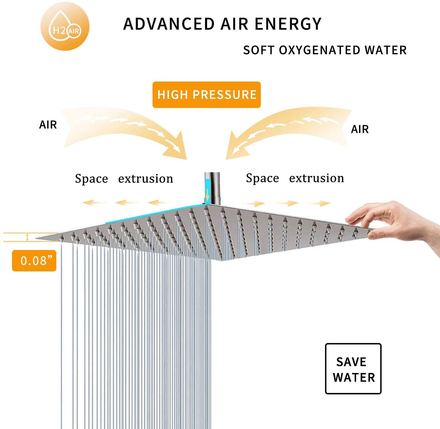 304 stainless steel top shower head, brushed square shower head, 8-inch and 10-inch metal pressurized large shower head undefined