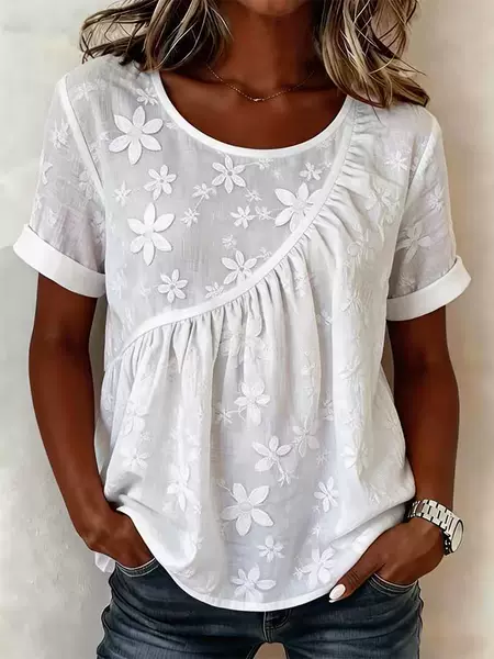 I New European and American Style Embroidered Design Round Neck Short Sleeves