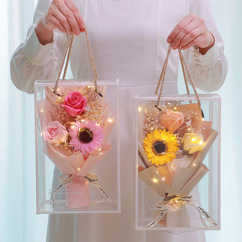 Mother's Day gift, baby's breath, carnation, sunflower, rose bouquet, birthday creative gift, teacher mom's Valentine's Day