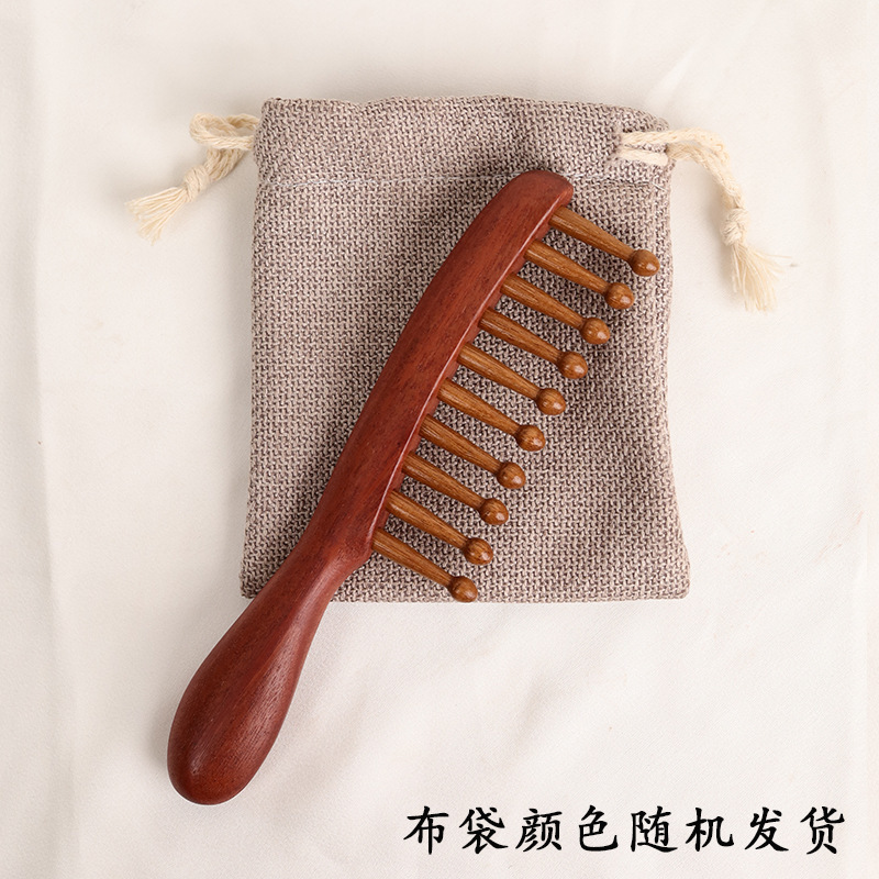 龙凤檀木梳子加长柄宽齿圆齿可刻字插齿美发梳头部手柄带把|undefined