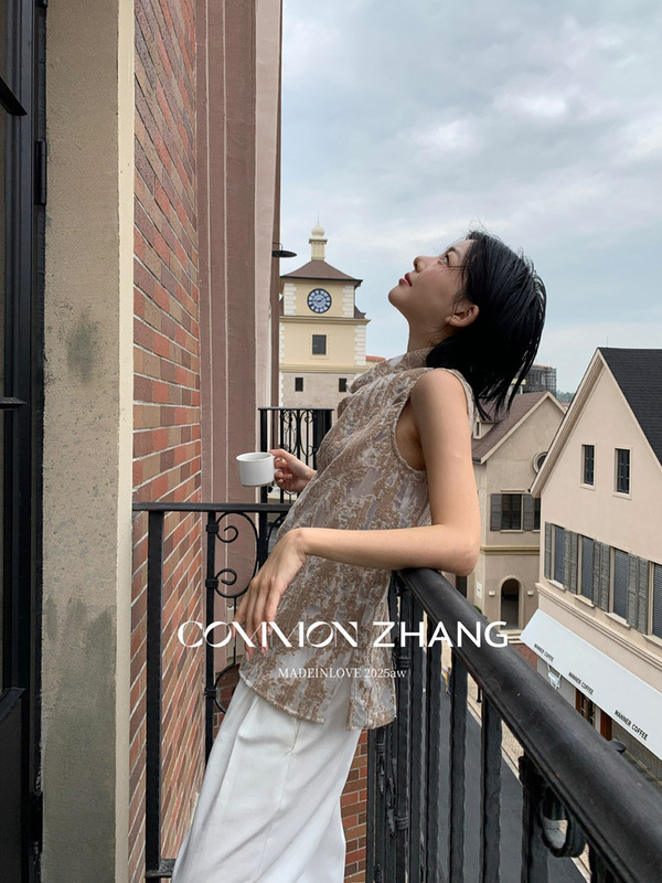 CZ ZHANG早秋法式名媛复古提花小衫女百搭宽松休闲通勤上衣B33258|undefined