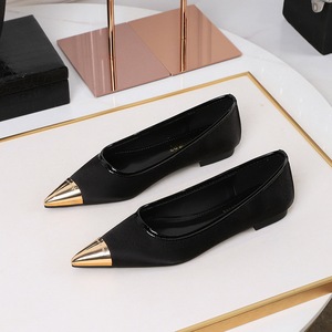 2161 French minimalist evening style single shoe women's metal pointed satin versatile gentle flat bottom shallow m