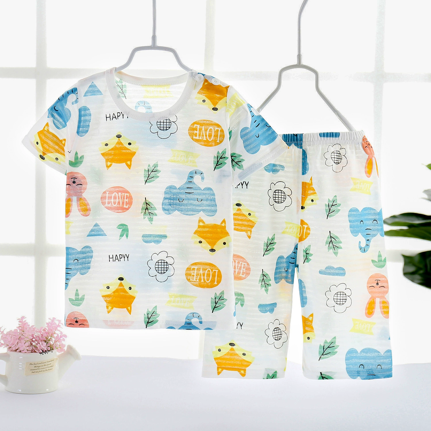 Summer breathable set, pijama, quick dry flower boy costume, Korean style, children's clothing, with short sleeve